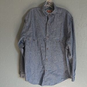 Men's Casual Blue Denim Button Down Shirt